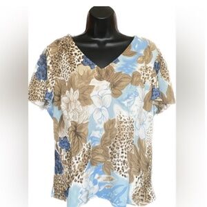 D'Allaird BLU/TAN  Short  Sleeved Tunic, XL Spring Sale